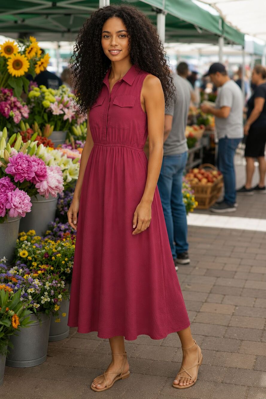 Raspberry Pink Sleeveless Utility Shirt Dress Flowy And Now This XL